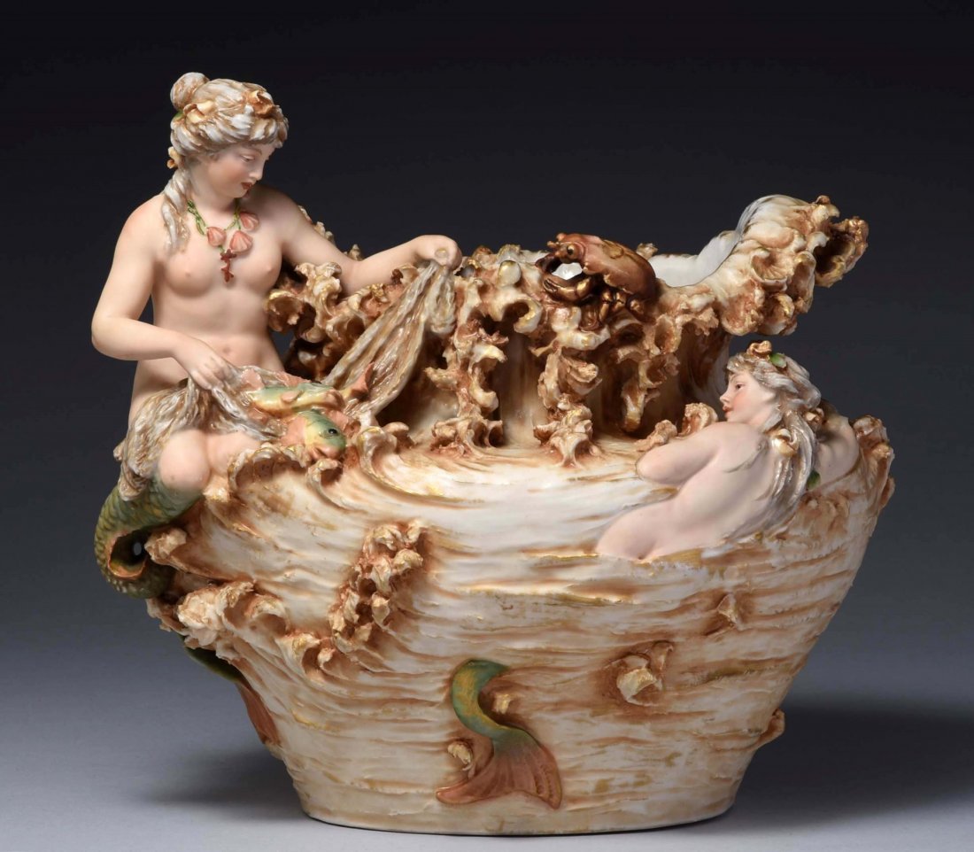Art Nouveau Earthenware Mermaid Centerpiece. (1 of 3)