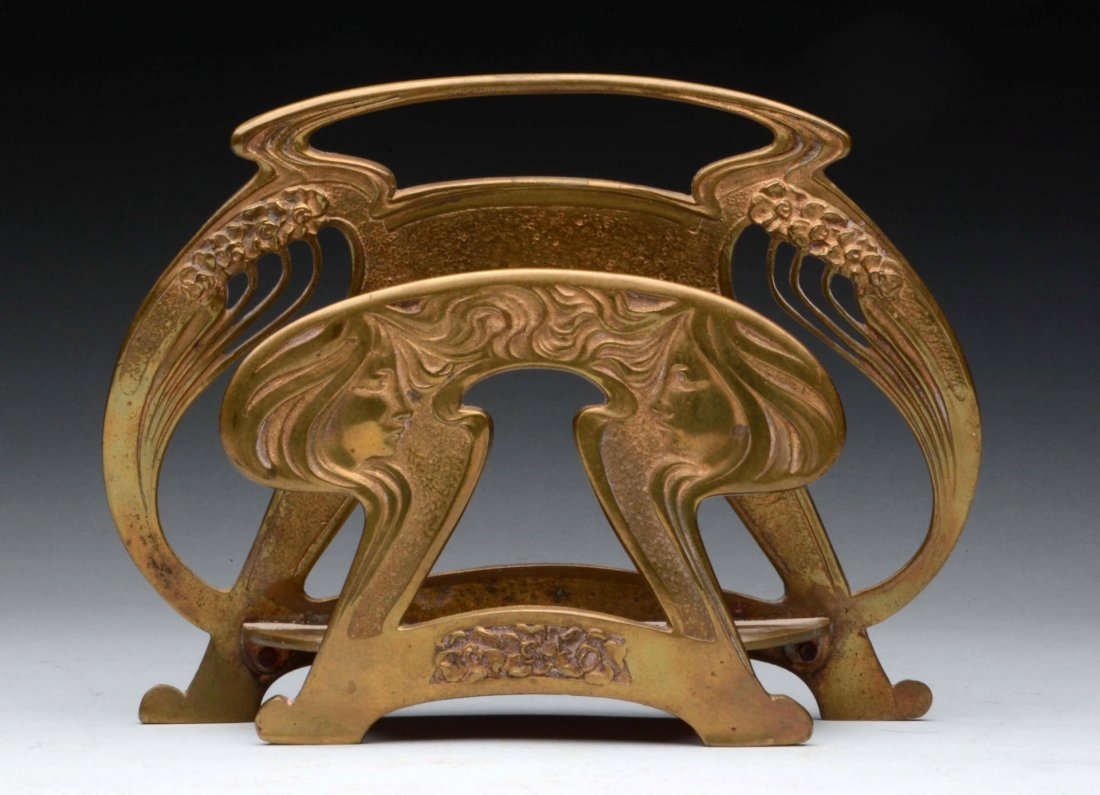 Brass Art Nouveau Letter Rack.: Circa 1910. Condition (Near Mint). Size 5 - 3/4" x 7 - 3/4" x 2".