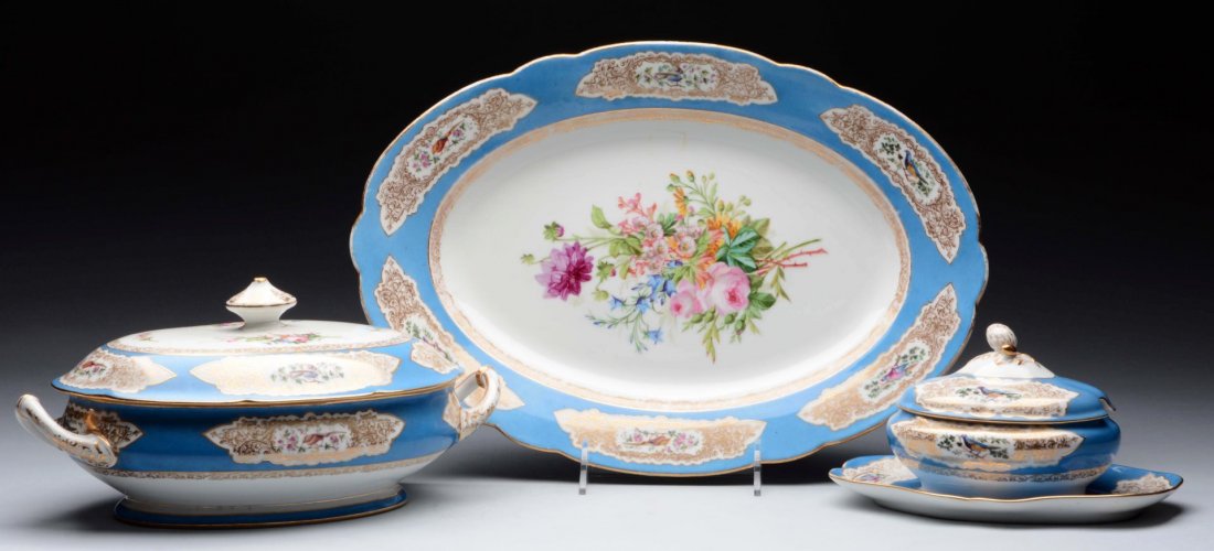 Lot of 2: Large Sevres Mace Tureen & Small Plate. (1 of 2)