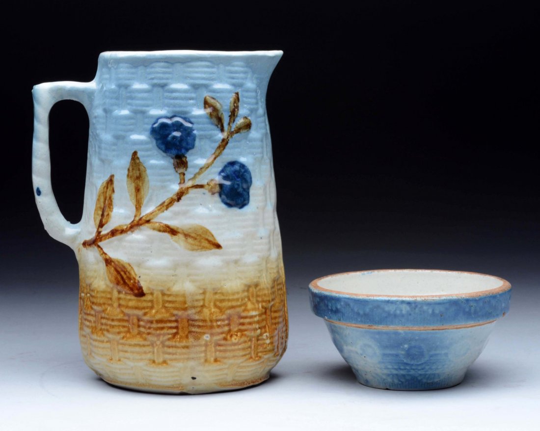 Lot of 2: Blue Pitcher & Bowl. (1 of 2)