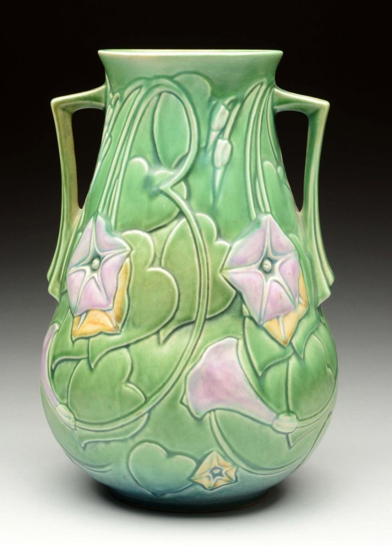Purple & Yellow Floral Roseville Vase. (1 of 3)