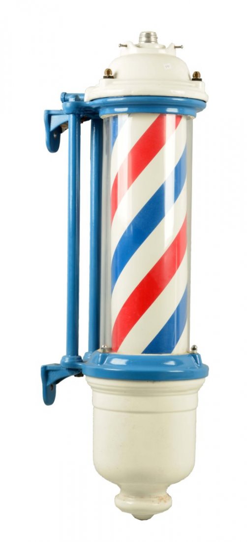 Cast Iron & Porcelain Wall Mount Adv. Barber Pole. (1 of 1)