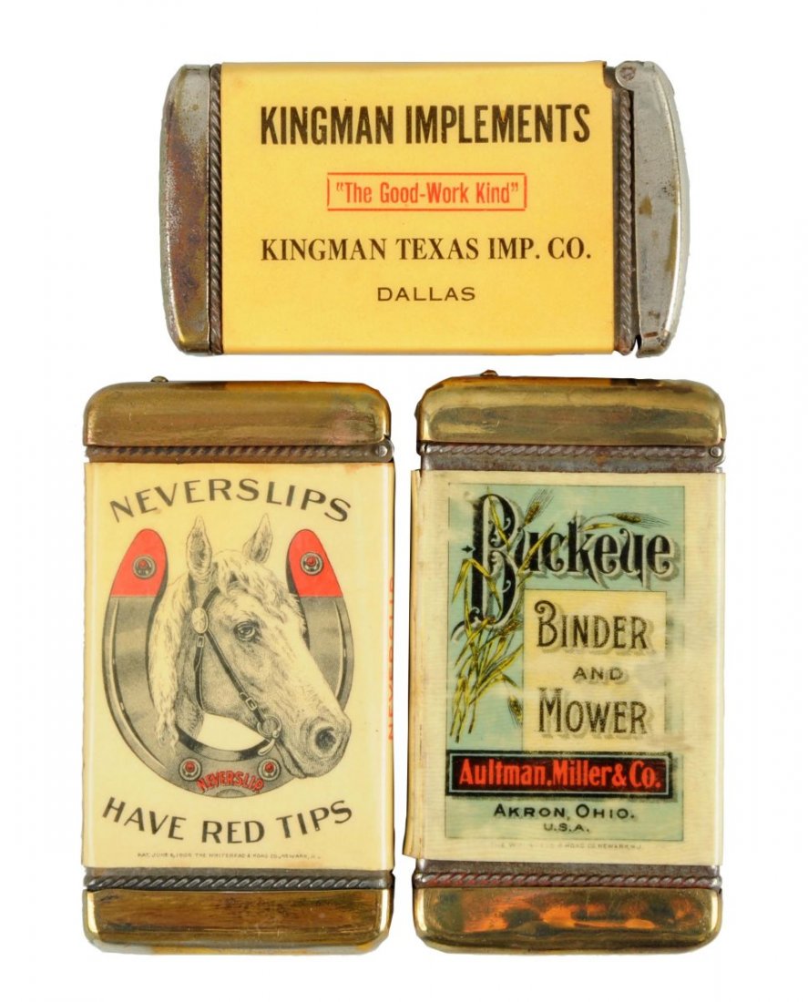 Lot of 3: Agriculture Related Match Safes. (1 of 2)