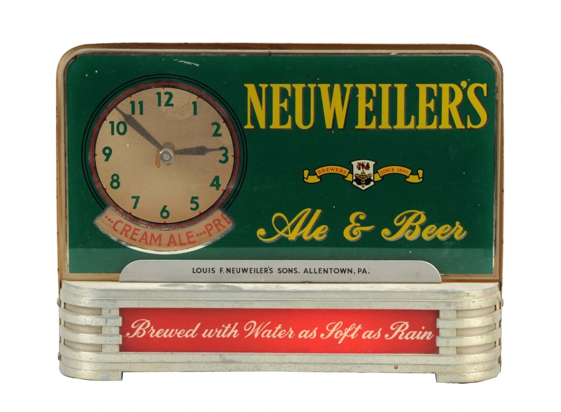 Neuweiler's Ale & Beer Reverse Glass Light Clock. (1 of 2)
