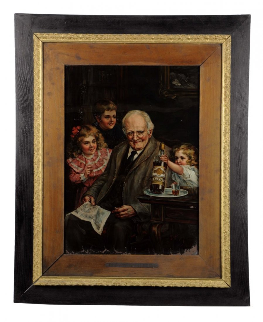 I.W. Harper Whiskey Reverse Glass Sign. (1 of 6)