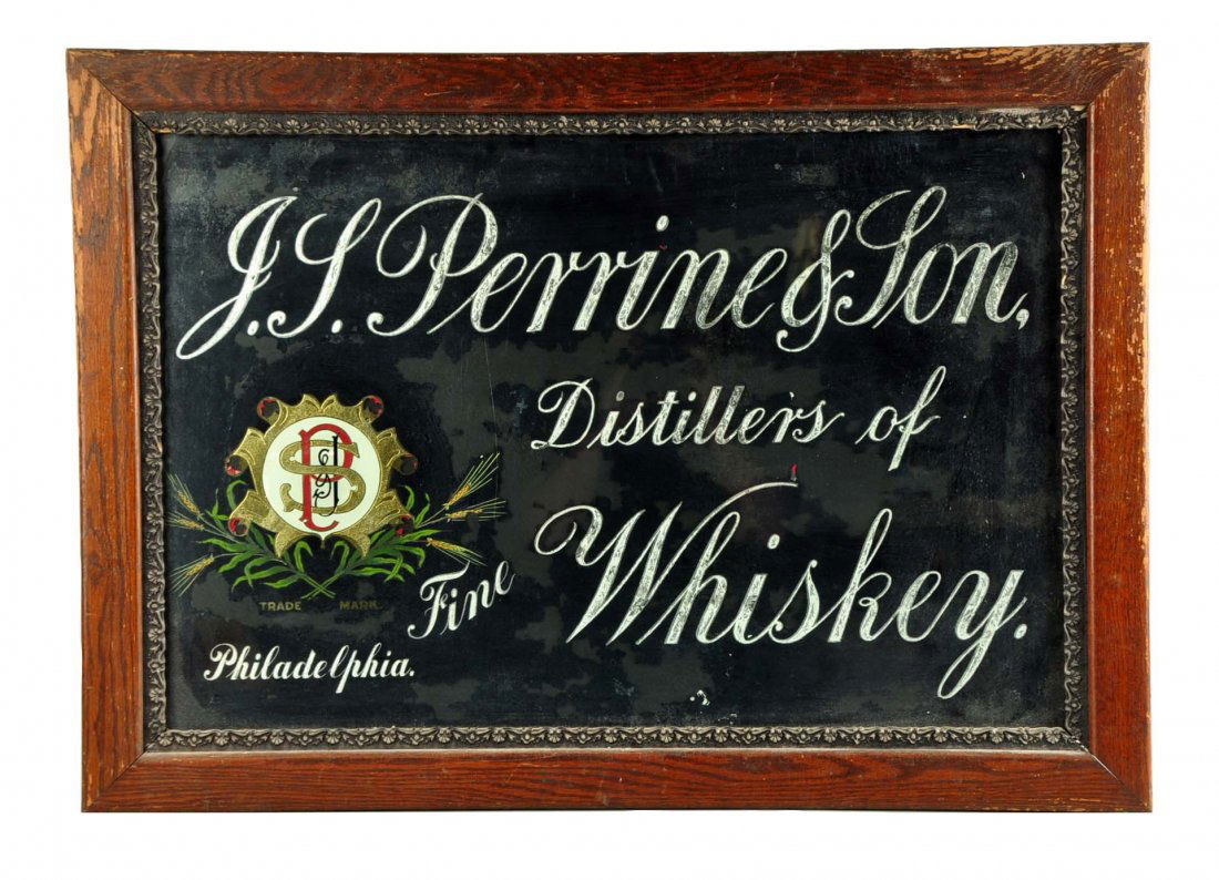 J.S. Perrine & Son Whiskey Reverse Glass Sign. (1 of 1)