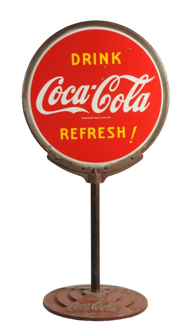 Coca-Cola Porcelain Advertising Curb Sign. (1 of 2)