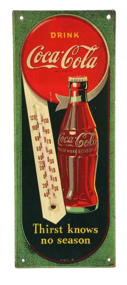 1940's Coca-Cola Masonite Thermometer. (1 of 1)