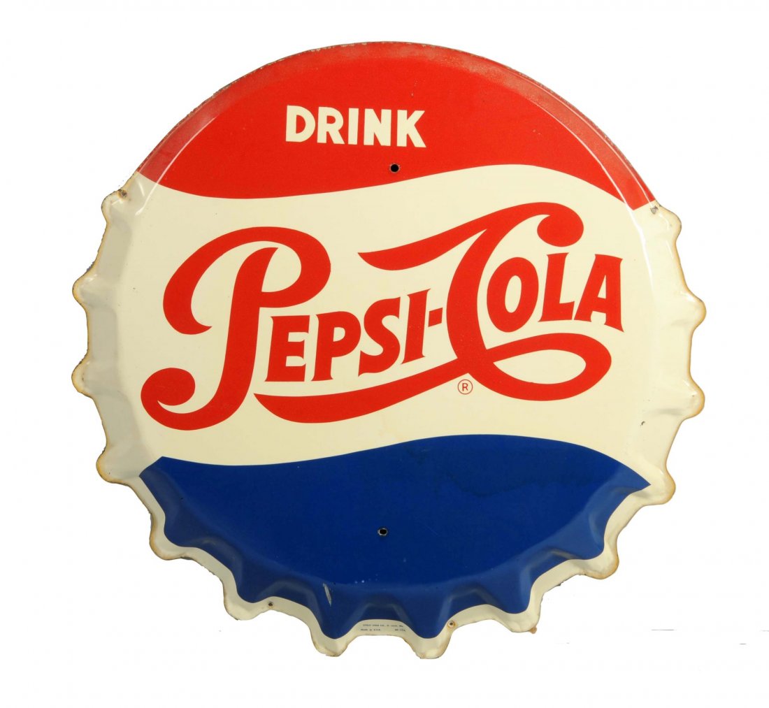 1950's Tin Pepsi-Cola Bottle Cap Sign. (1 of 1)