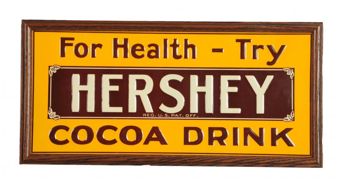 Hershey Cocoa Drink Embossed Tin Advertising Sign. (1 of 1)
