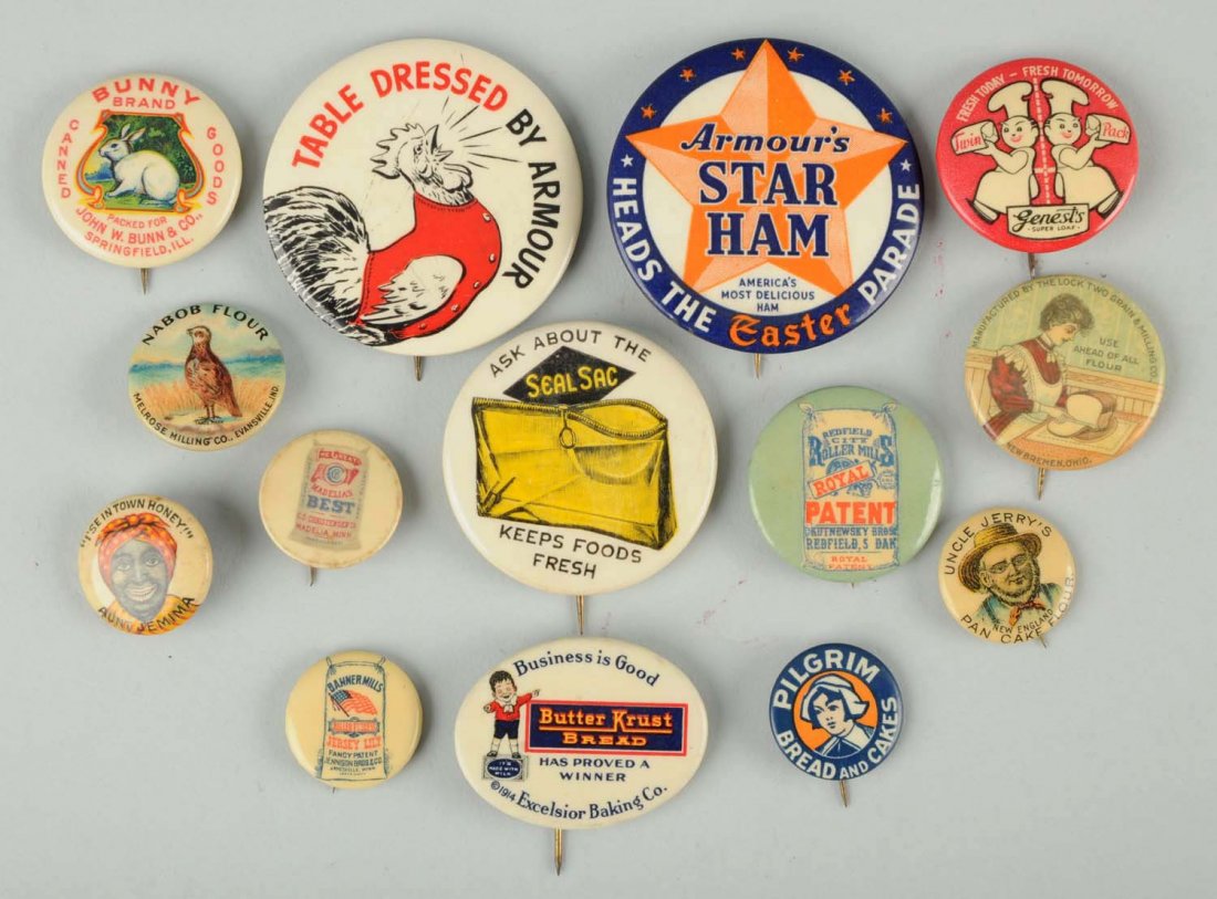 Lot of 13: Cooking Related Advertising Pinbacks. (1 of 1)