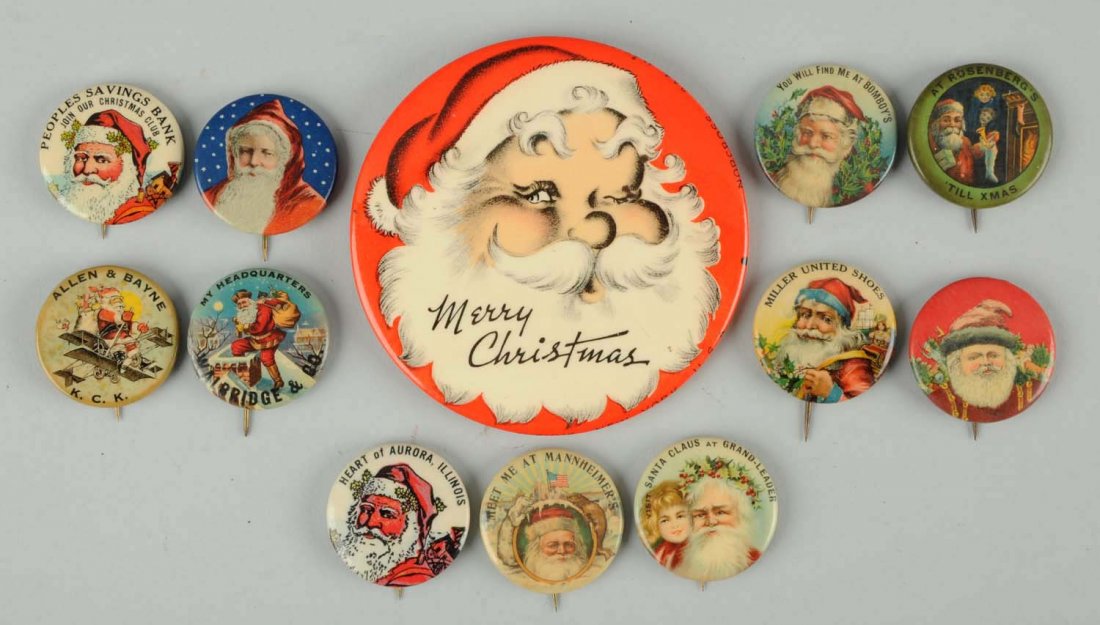 Lot of 12: Santa Related Advertising Pinbacks. (1 of 1)