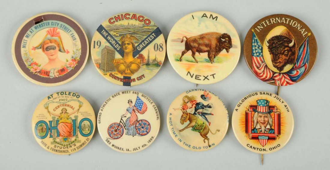 Lot of 8: Large Celluloid Pinbacks. (1 of 1)