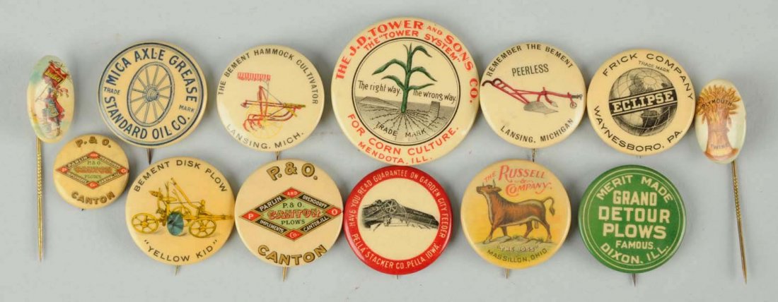 Lot of 13: Celluloid Agriculture Related Pinbacks. (1 of 1)