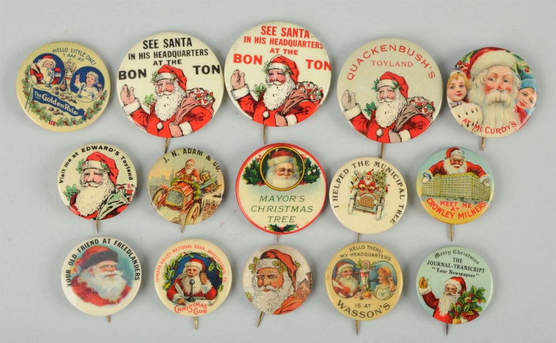Lot of 15: Early Santa Celluloid Pinbacks. (1 of 1)