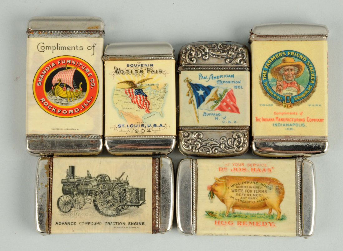 Lot of 6: Agriculture Related Match Safes. (1 of 2)