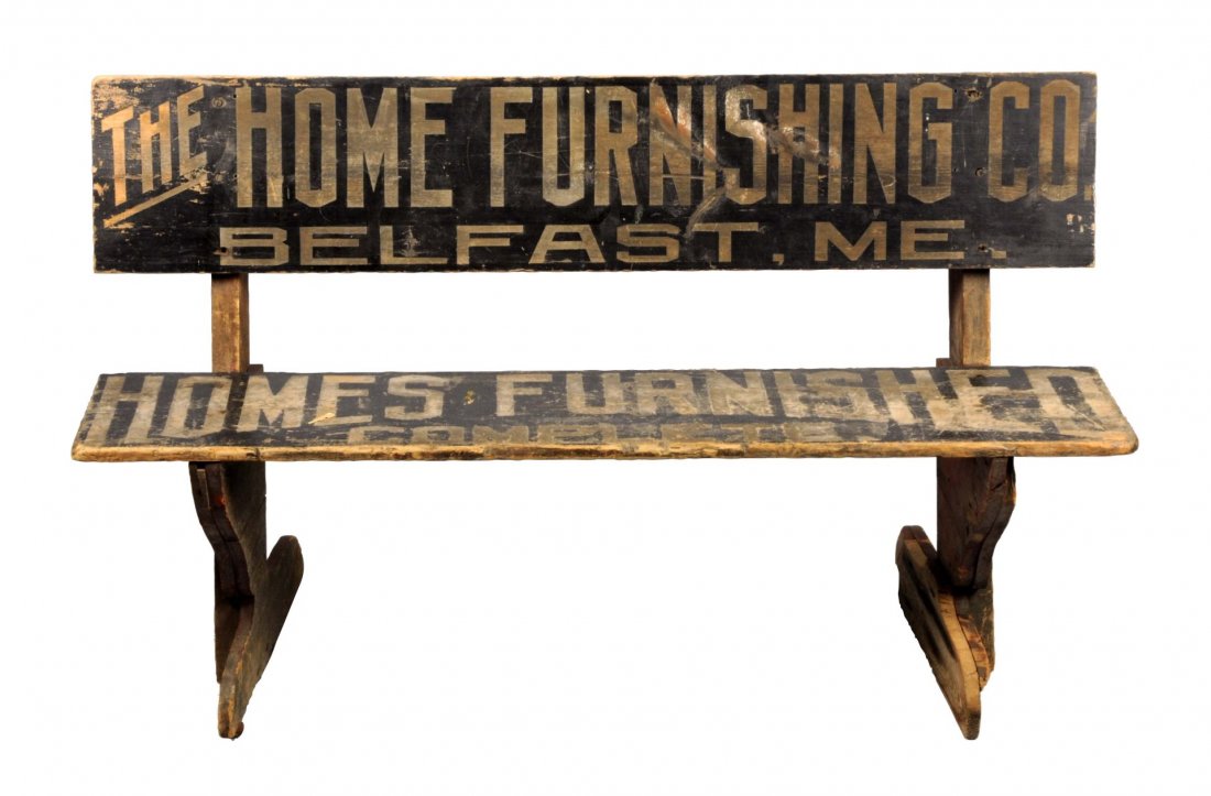 Early Advertising Bench from Belfast, Maine. (1 of 1)