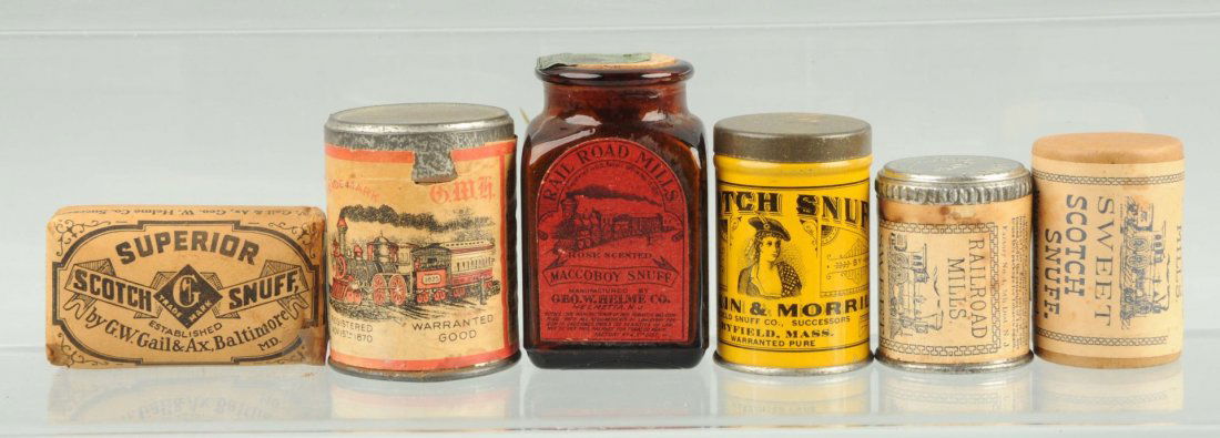 Lot Of 6: Sample Snuff Tins and Bottles. (1 of 1)