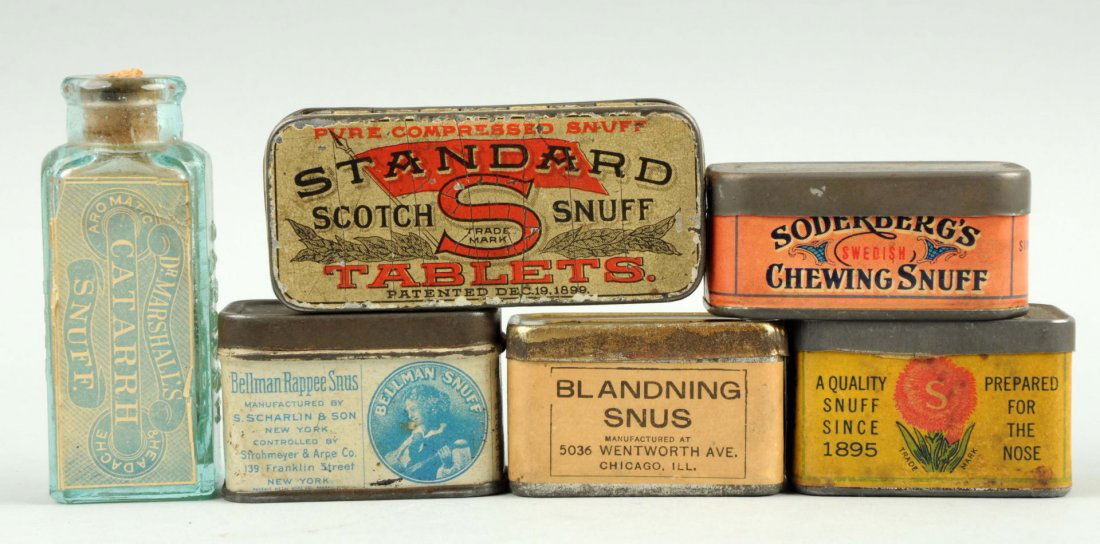 Lot Of 6: Snuff Tins And Snuff Bottle. (1 of 1)