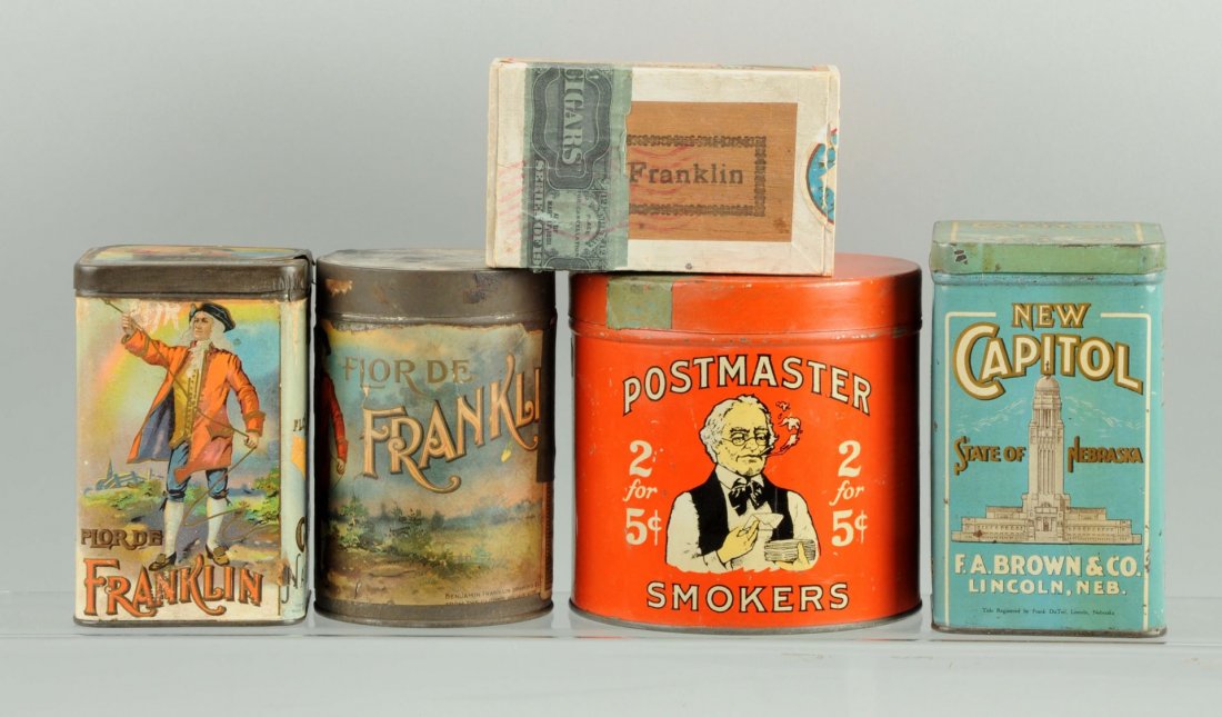 Lot of 5: Early Cigar Tins. (1 of 1)