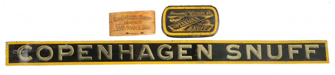 Lot Of 3: Snuff Box and Tin Sign. (1 of 2)