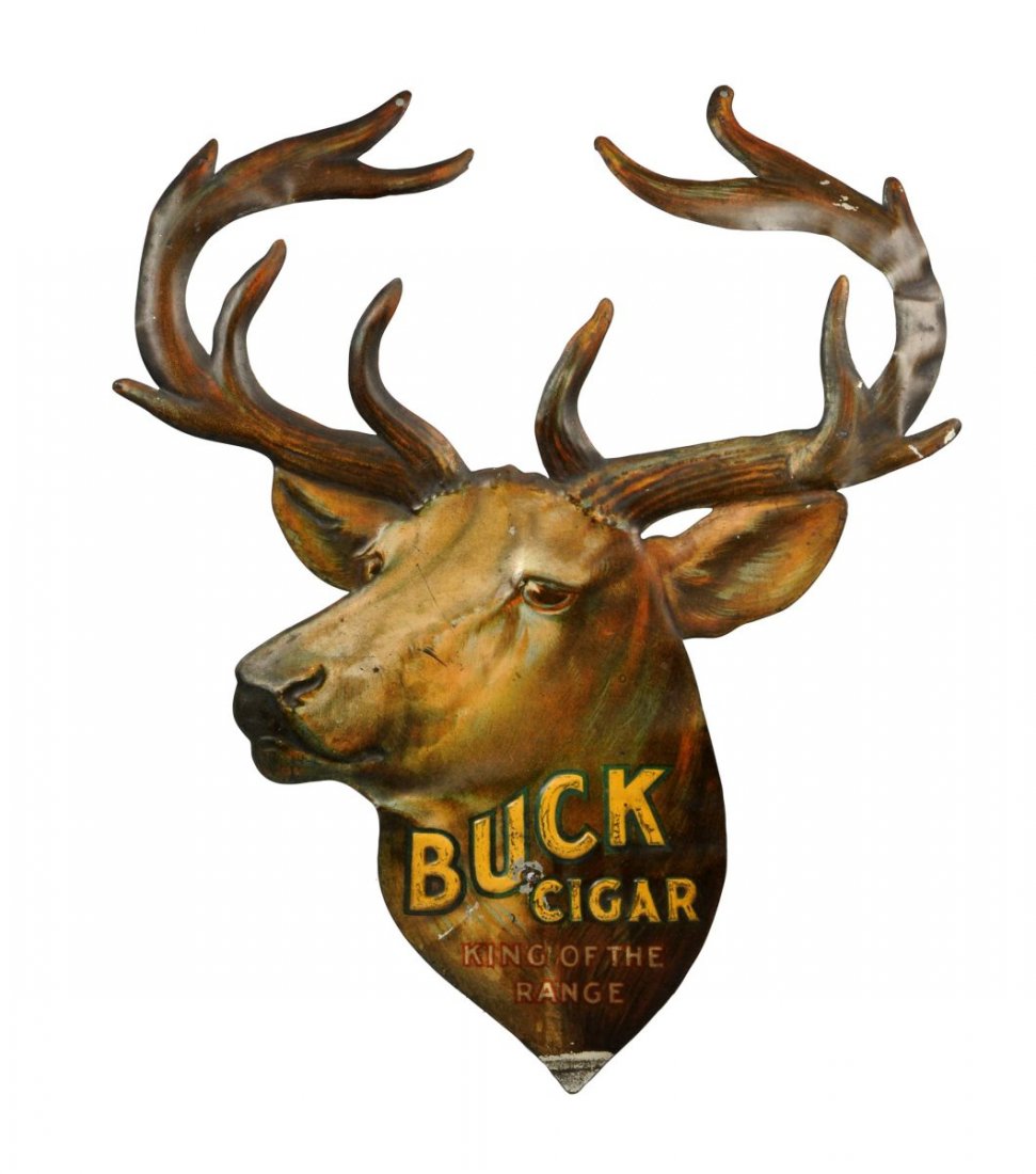 Diecut Embossed Buck Cigar Advertising Sign. (1 of 1)