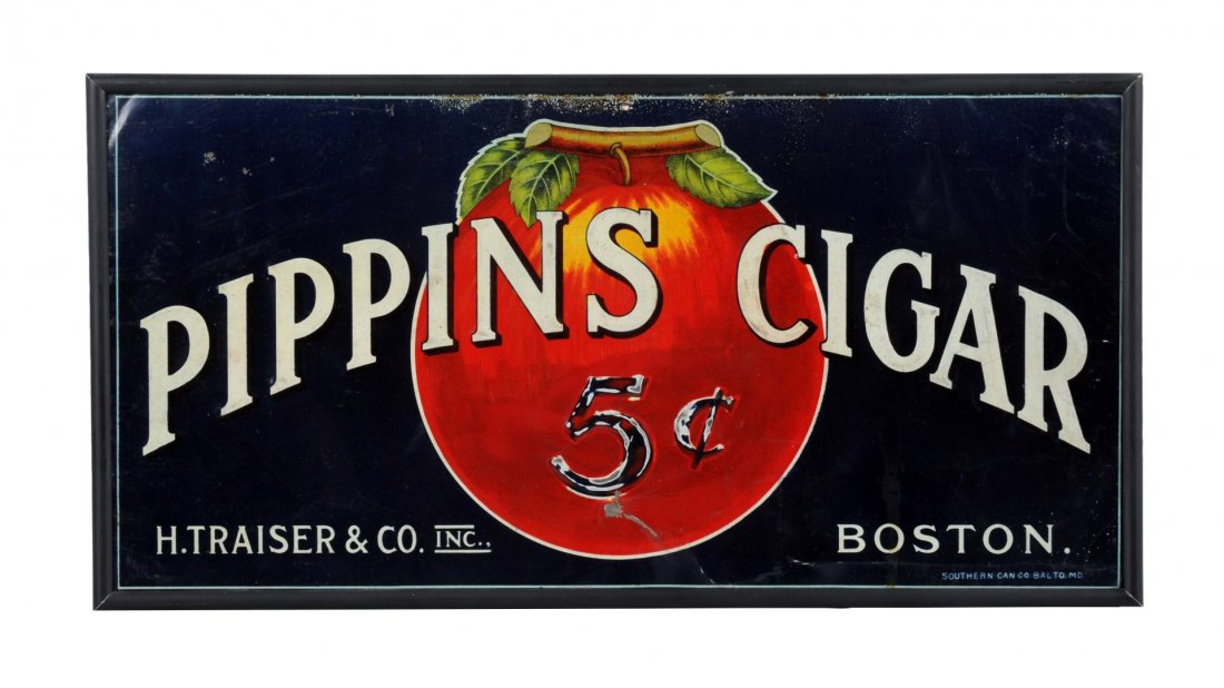 Pippins Cigar Embossed Tin Advertising Sign. (1 of 1)