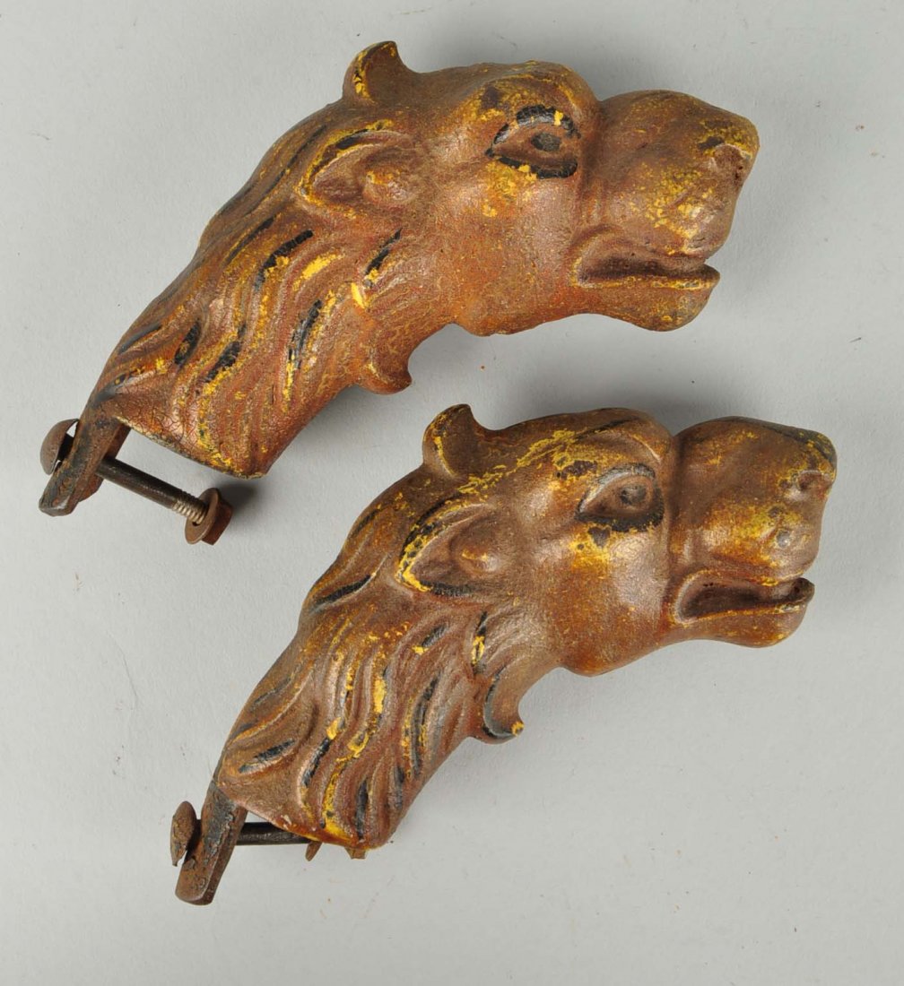 Pair Of Cast Iron Lion Head Finials. (1 of 2)