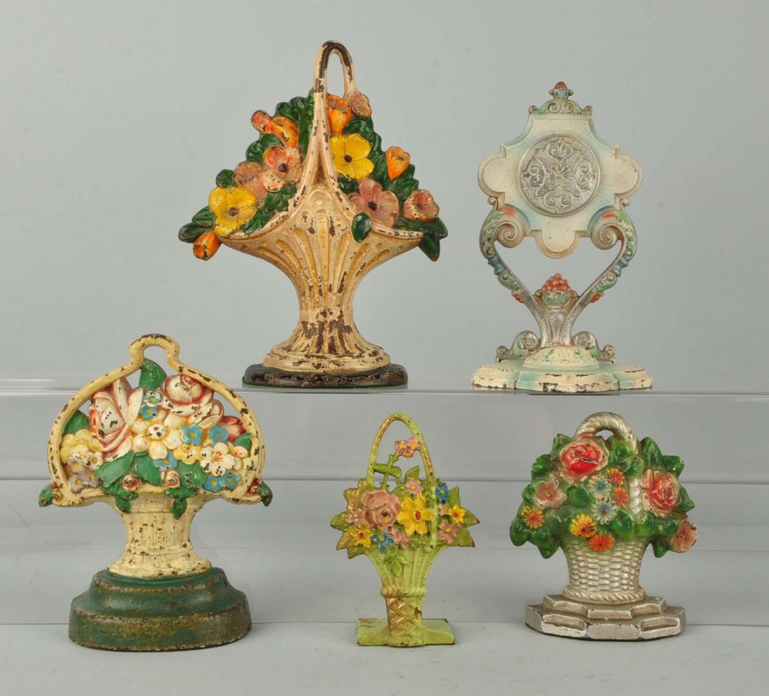 Lot of 5: Cast Iron Flower Doorstops.: Greenblatt Studio, etc.