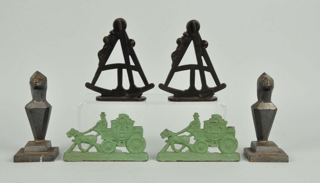Lot of 3 pairs: Cast Iron Assorted Bookends. (1 of 1)