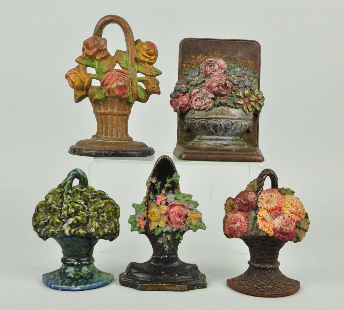 Lot of 5: Cast Iron Assorted Floral Doorstop & (1 of 1)