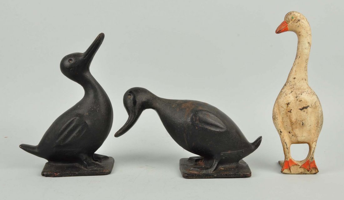 Lot of 3: Cast Iron Assorted Duck Doorstops.: Virginia MetalCrafters. One later casting.