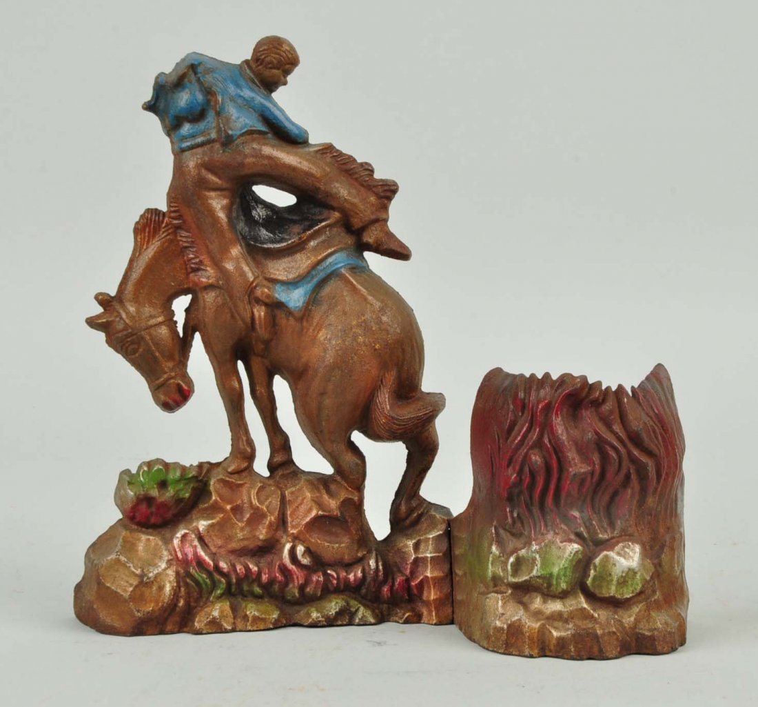 Cast Iron Bucking Horse Lamp Base.: Signed, “306, A.W. Reiser Tole Co.”