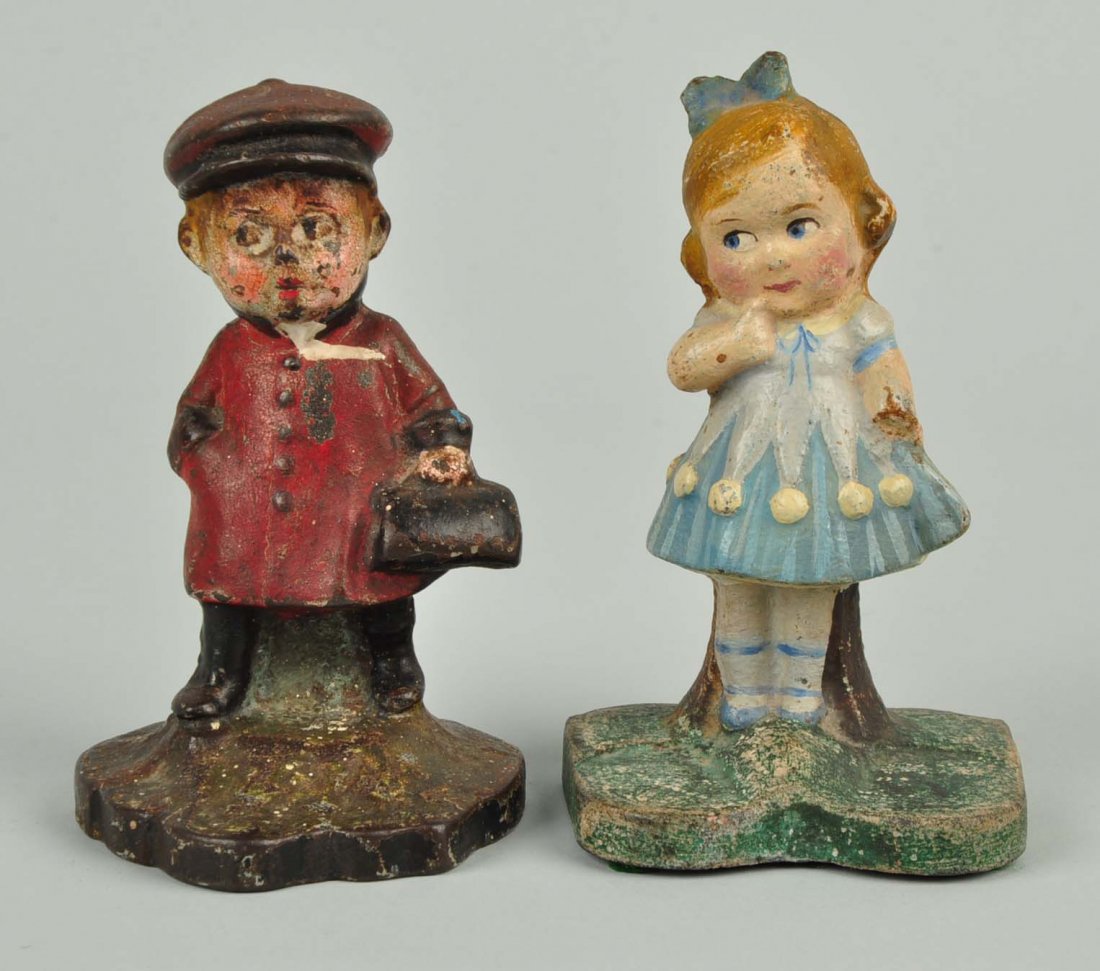 Lot of 2: Cast Iron Boy & Girl Doorstops (1 of 1)