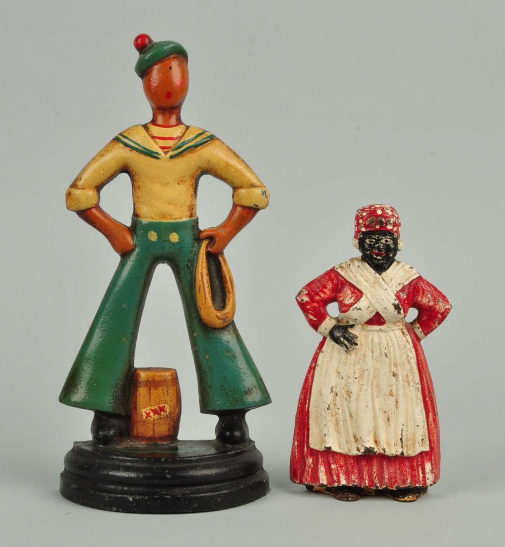 Lot of 2: Cast Iron Sailor & Mammy Doorstops.: Later castings.