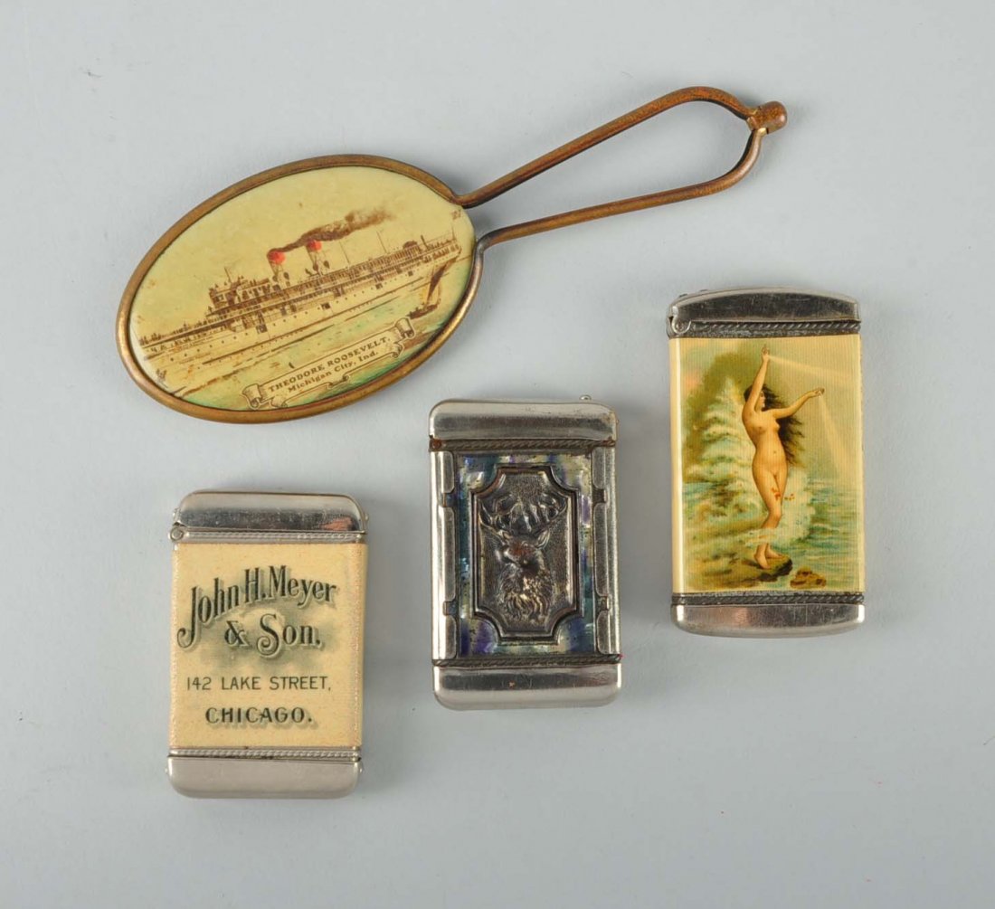 Lot of 4: Match Safes & Mirror. (1 of 2)