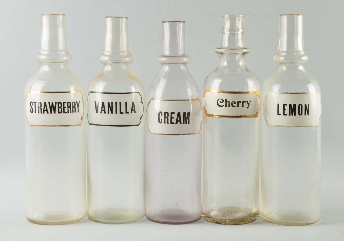 Lot of 5: Glass Syrup Bottles. (1 of 1)