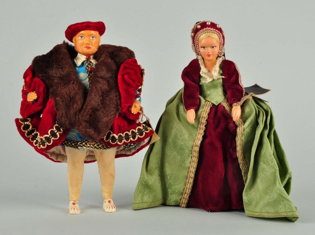 Lot Of 2: King Henry & Queen Miniature Dolls.: Lot Of 2: King Henry & Queen Miniature Dolls.