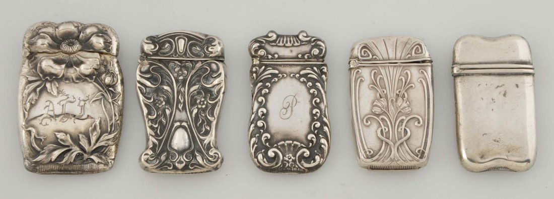 Lot Of 5: Silver Plated Floral Match Safes. (1 of 2)
