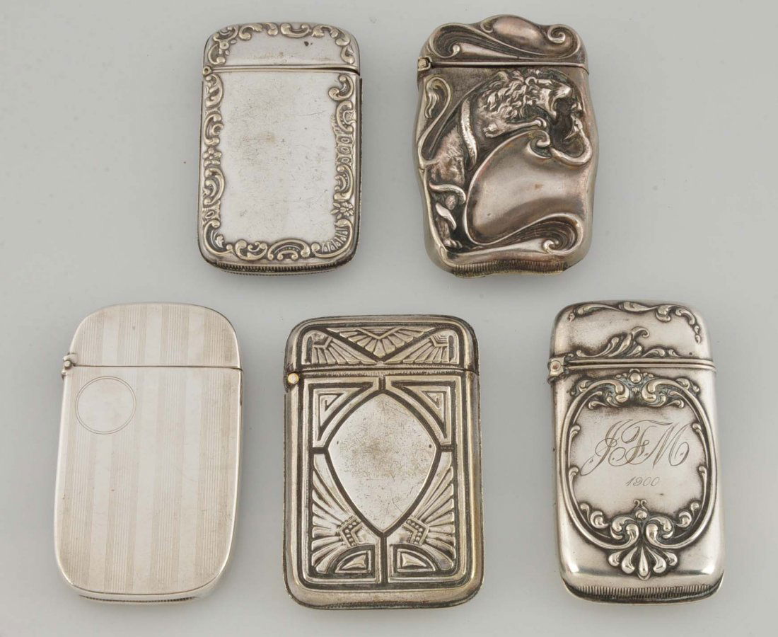 Lot Of 5: Silver Plated Match Safes. (1 of 2)