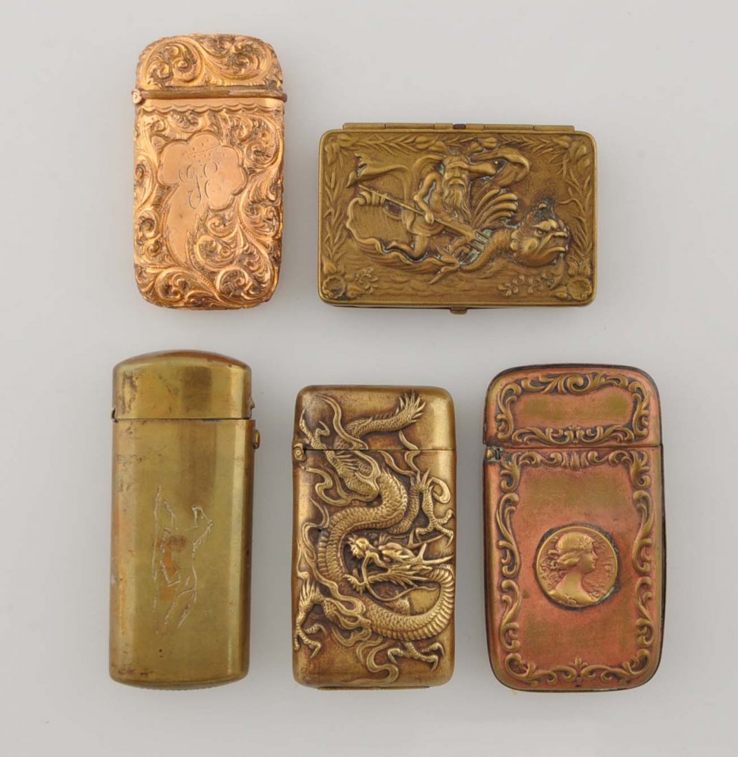 Lot Of 5: Vintage Brass Match Safes. (1 of 1)