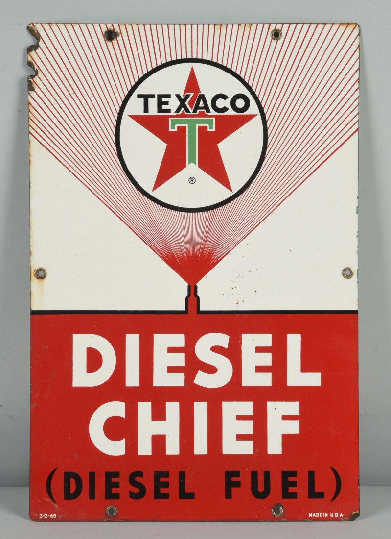 Texaco (white-T) Diesel Chief Porcelain Sign. (1 of 1)