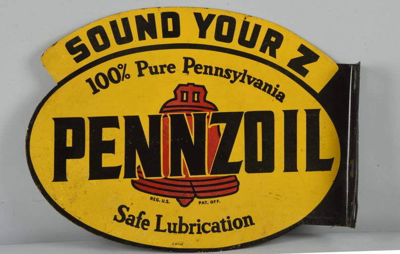 Pennzoil "sound Your Z" Tin Flange Sign.