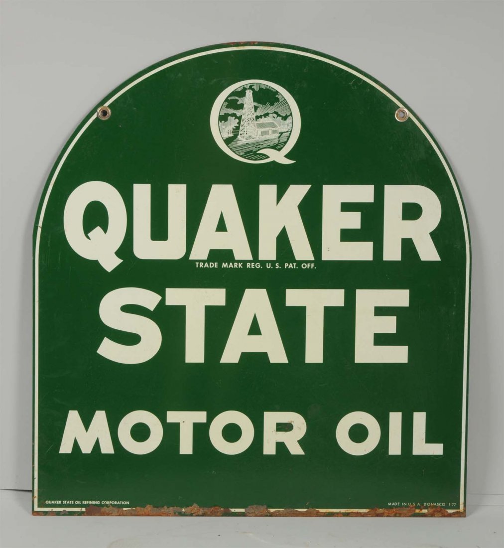 Quaker State Motor Oil Tombstone Shaped Sign. (1 of 3)