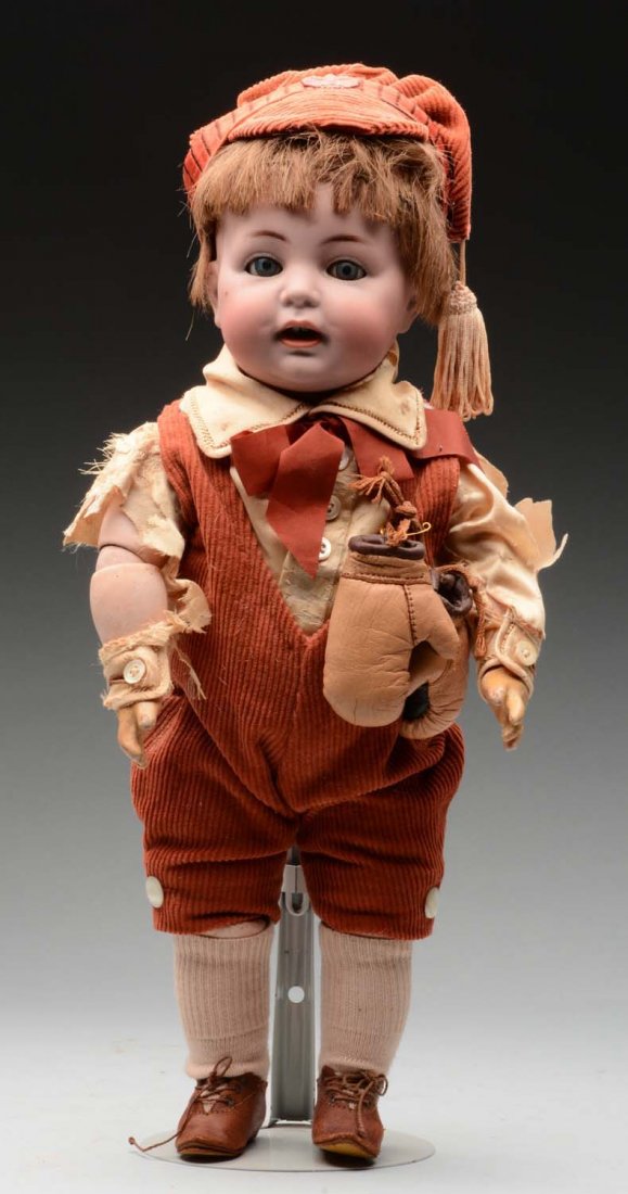 K & R 116/A Character Doll.: German bisque socket head incised "K [star] R Simon & Halbig 116/A" with cute smiling face and perfect bisque with multistroked eyebrows, sleeping blue eyes, painted upper and lower lashes, open mouth