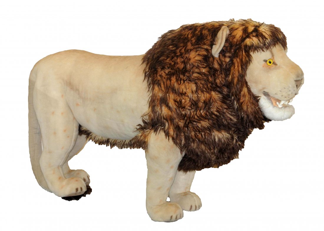 Steiff Studio Sized Display Lion.: This life-sized, display Steiff lion is approximately 5" long and 3" tall and is standing on all fours. He is unjointed and solidly stuffed. His mane and the tip of his tail are made from fabulous lon