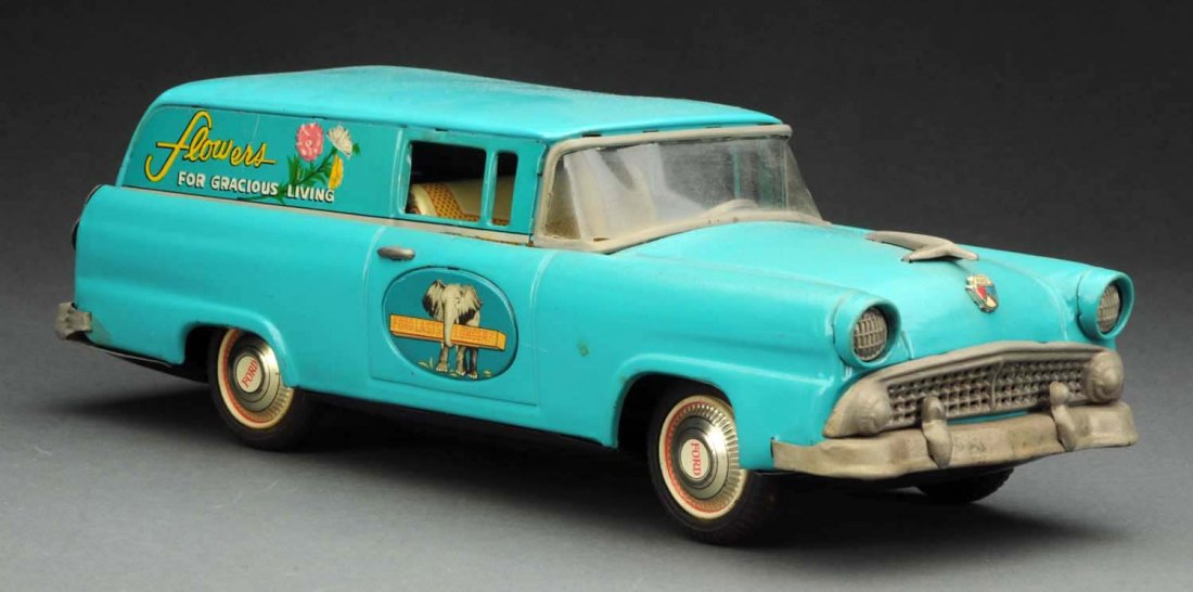 Japanese Tin Litho Friction Flower Station Wagon. (1 of 3)