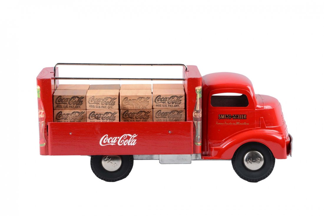 Pressed Steel Smith Miller GMC Coca-Cola Truck.: Believe this to be restored. Need to have the rear wheels reinstalled. (Restored). 13" L.