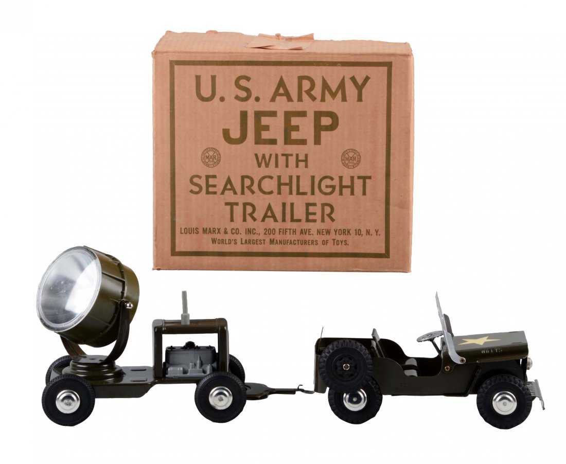 Marx US Army Jeep & Search Light Trailer. (1 of 2)