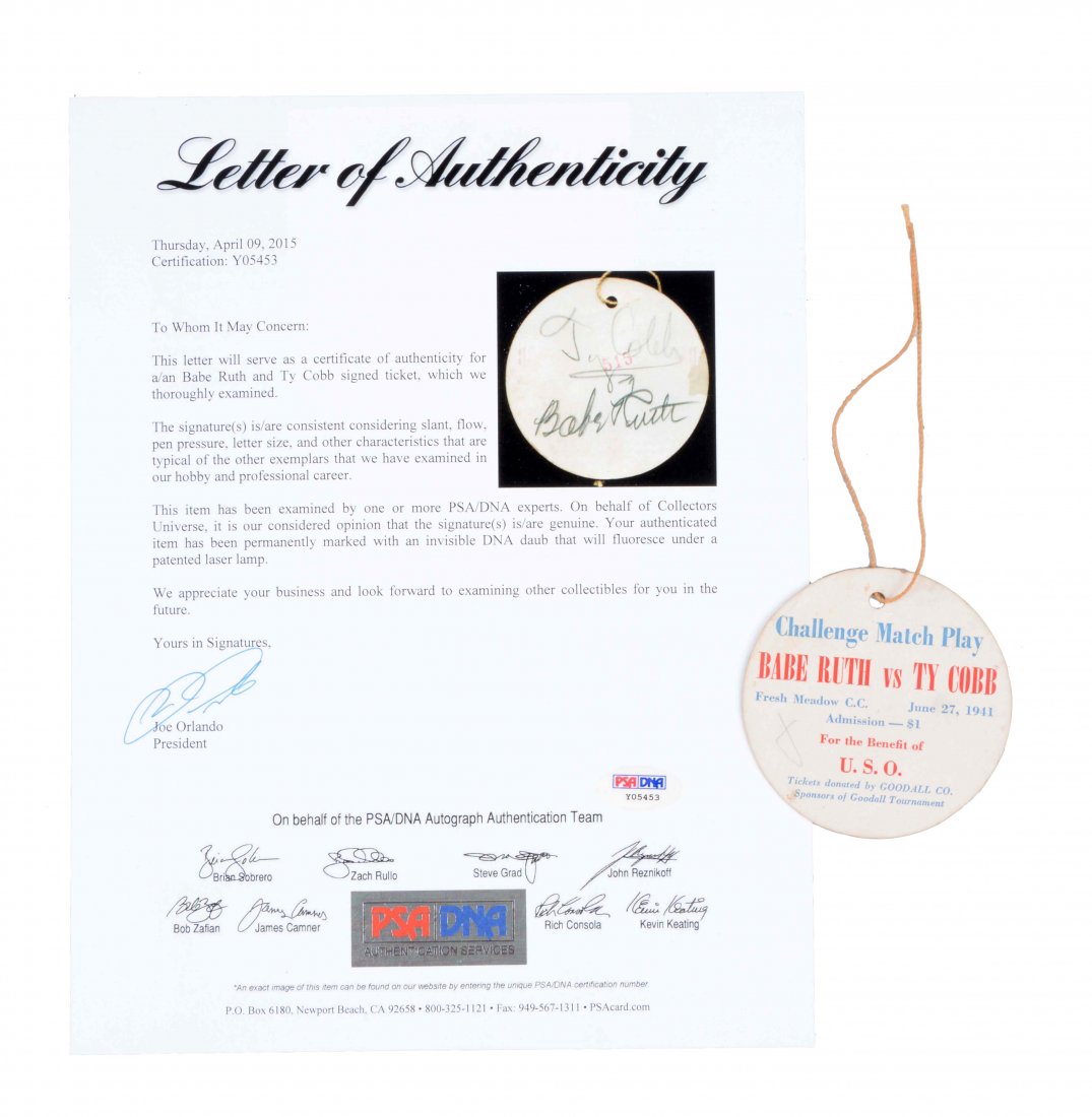 Ty Cobb & Babe Ruth Autographed Golf Tourn. Pass. (1 of 3)